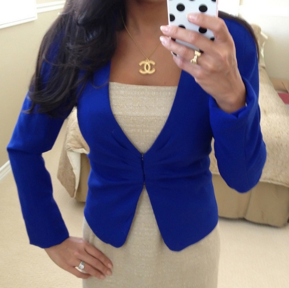 Never Worn, Sexy Royal blue tapered party jacket Size 12
